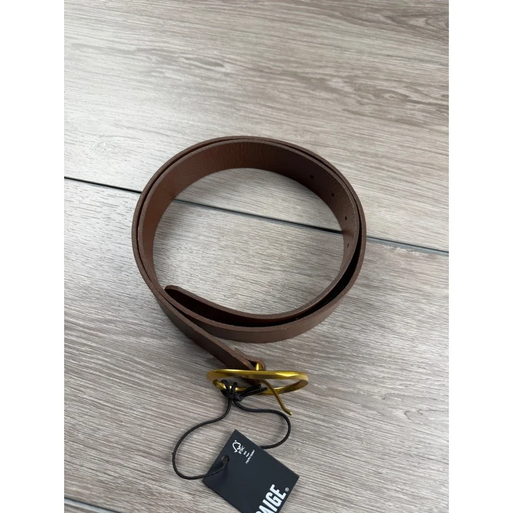 PAIGE Women Belt Genuine Leather Gold Buckle Auburn Brown XL New